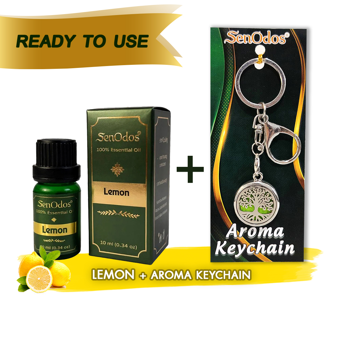 SenOdos น้ำมันหอมระเหยแท้ กลิ่นเลมอน Lemon Essential Pure Essential Oils 10 ml. + น้ำหอมพกพา น้ำหอมในรถ พวงกุญแจน้ำหอม (Aroma Keychain / Car Perfume Keyring) ที่ห้อยกระเป๋า ที่ห้อยพวงกุญแจ