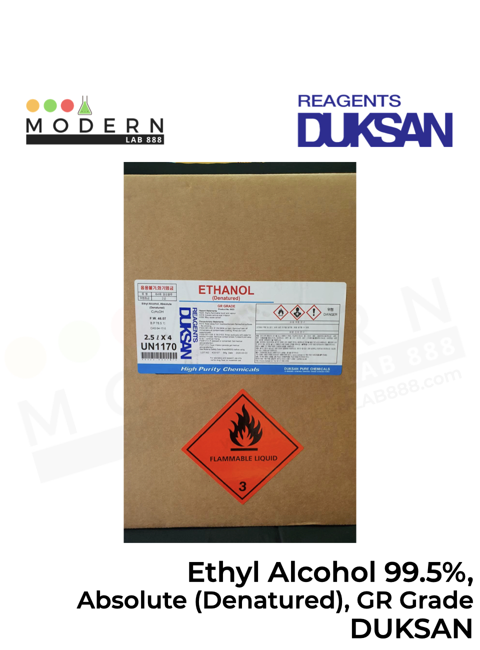Ethanol (Denatured), GR GRADE, Ethyl Alcohol 99.9%, Absolute, DUKSAN