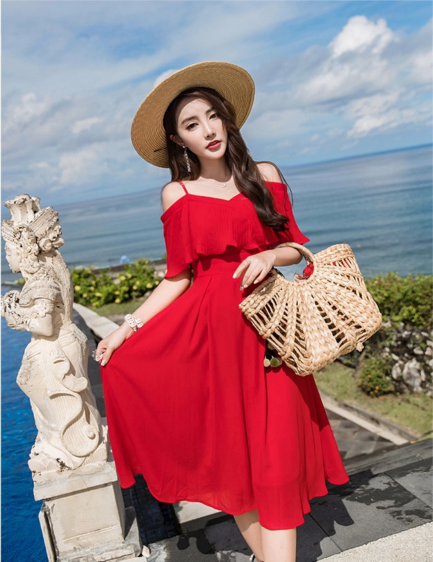 แม็กซี่เดรสสีแดง สายเดี่ยว ส่งฟรี ems