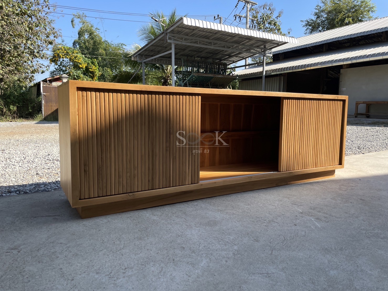 ไซด์บอร์ดบานสไลด์ซี่แบน 2 ลิ้นชัก (สีสัก)