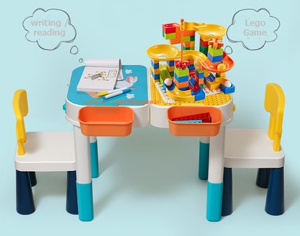 E10913 โต๊ะตัวต่อเลโก้ พับได้แบบพกพา พร้อมเก้าอี้
