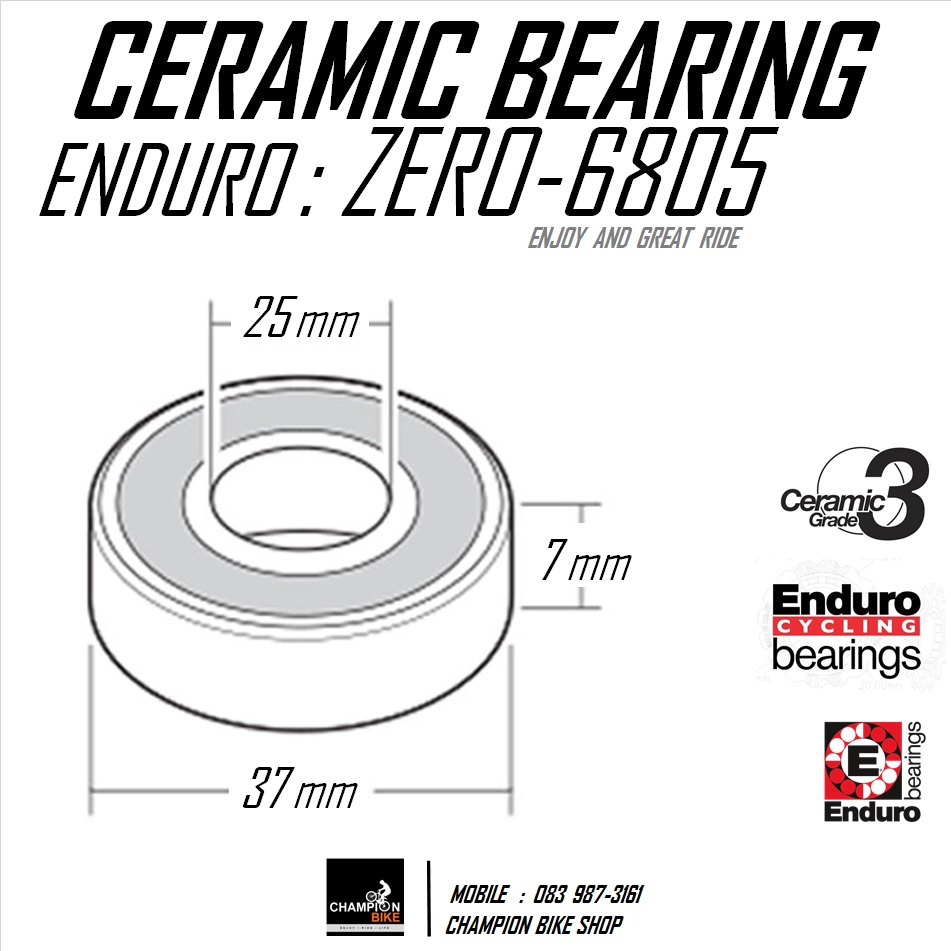 ลูกปืนเซรามิค 25x37x7mm ENDURO : 6805 ZERO CERAMIC BEARING