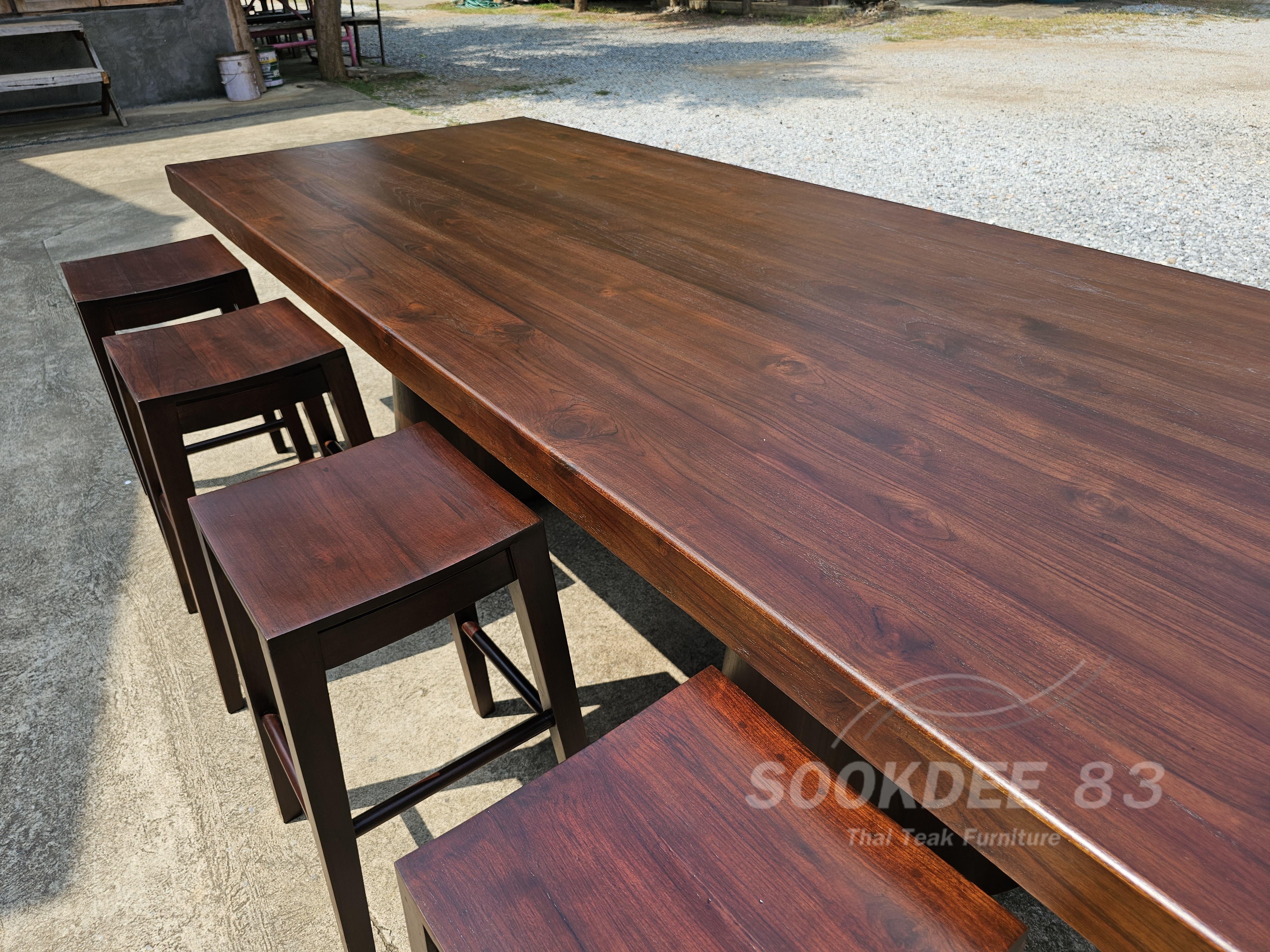 ชุดกินข้าวโต๊ะขากรวย เก้าอี้บาร์ (สีสัก)