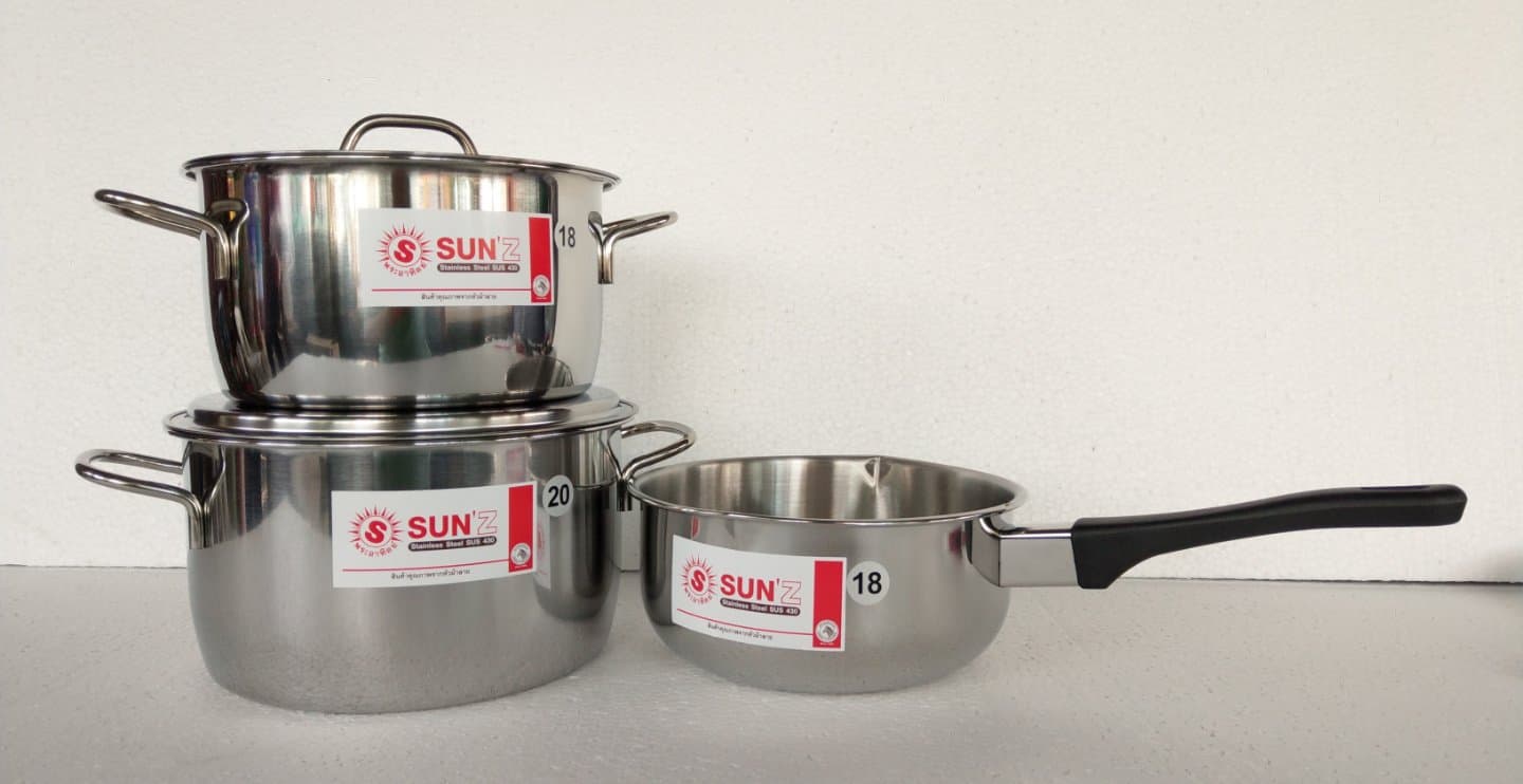 SUNZ ชุดหม้อหุงต้ม เบอร์ 18, 20 ซม. แถมหม้อด้ามญี่ปุ่น 18 ซม. ตราพระอาทิตย์ (เครือหัวม้าลาย)