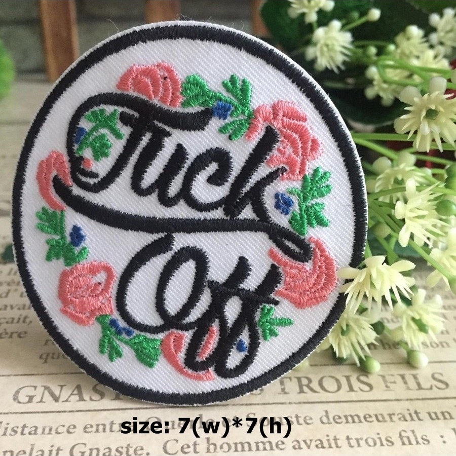 Fuckoff ดอกไม้ ตัวรีดติดเสื้อ อาร์มรีด อาร์มปัก ตกแต่งเสื้อผ้า หมวก กระเป๋า แจ๊คเก็ตยีนส์ Quote Embroidered Iron on Patch