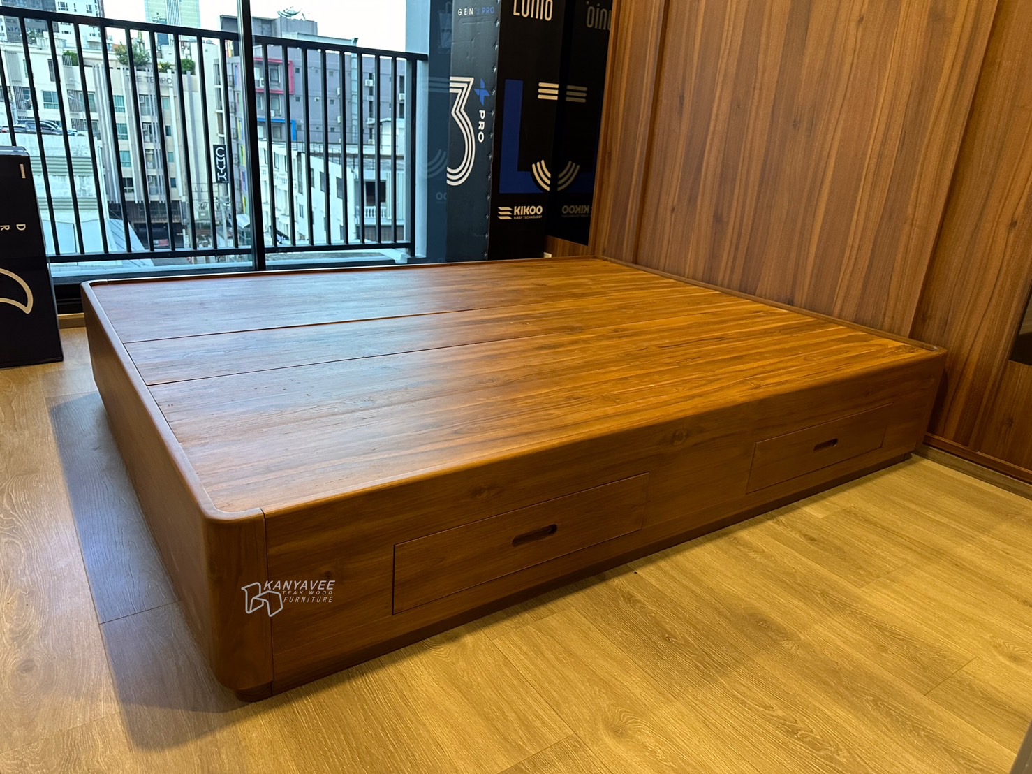 เตียงไม้สักไม่มีหัวเตียง ขอบมน 5 ฟุต