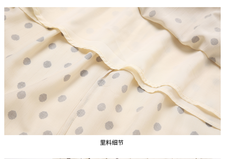 ชุดเดรสใส่ทำงานผ้าโพลีเอสเตอร์ผสมสีครีม ลายจุดสีน้ำตาล ส่งฟรี ems