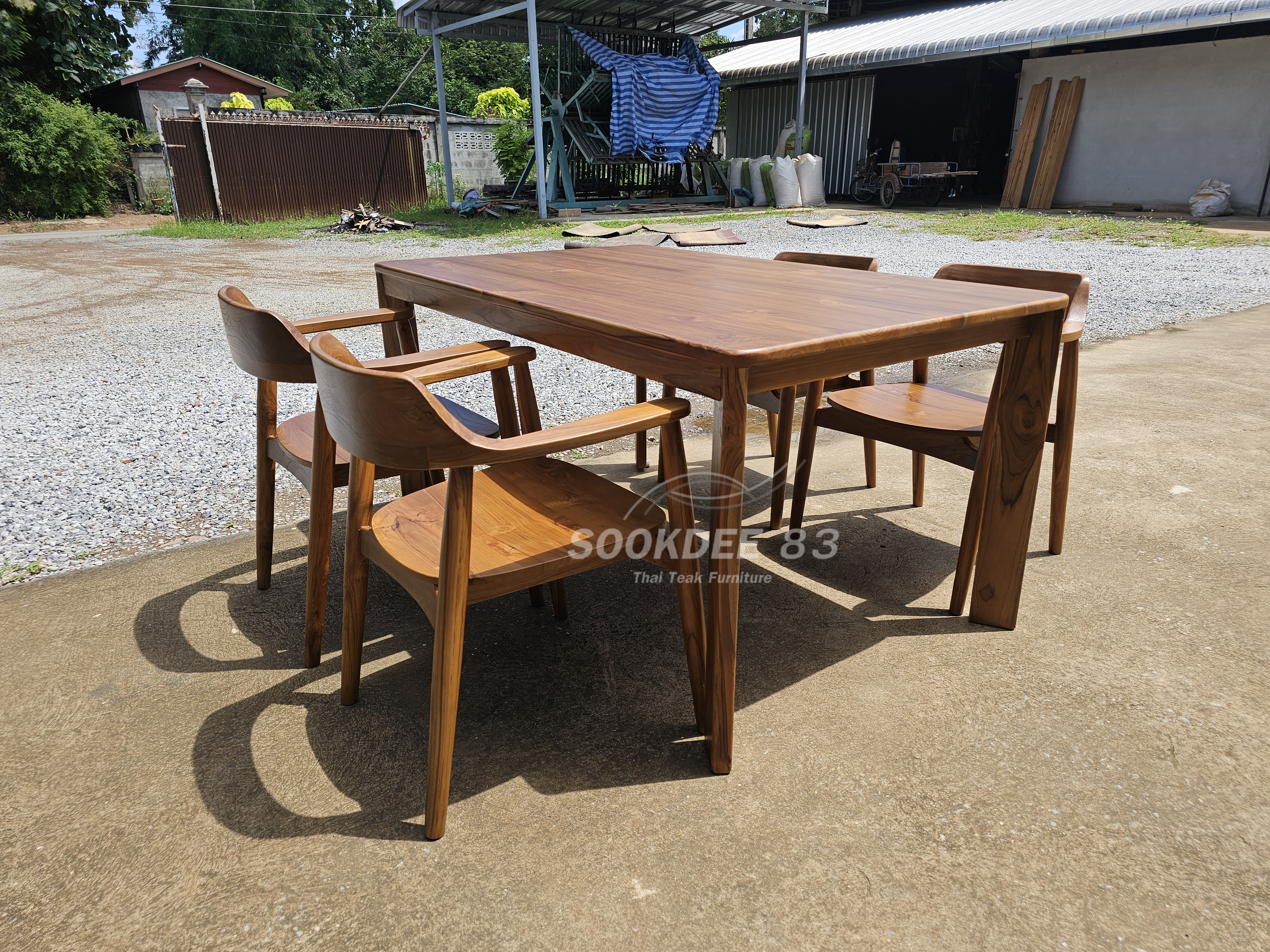 ชุดกินข้าวโต๊ะขาระพี 1.5 ม. เก้าอี้ฮิโรชิมา 4 ตัว