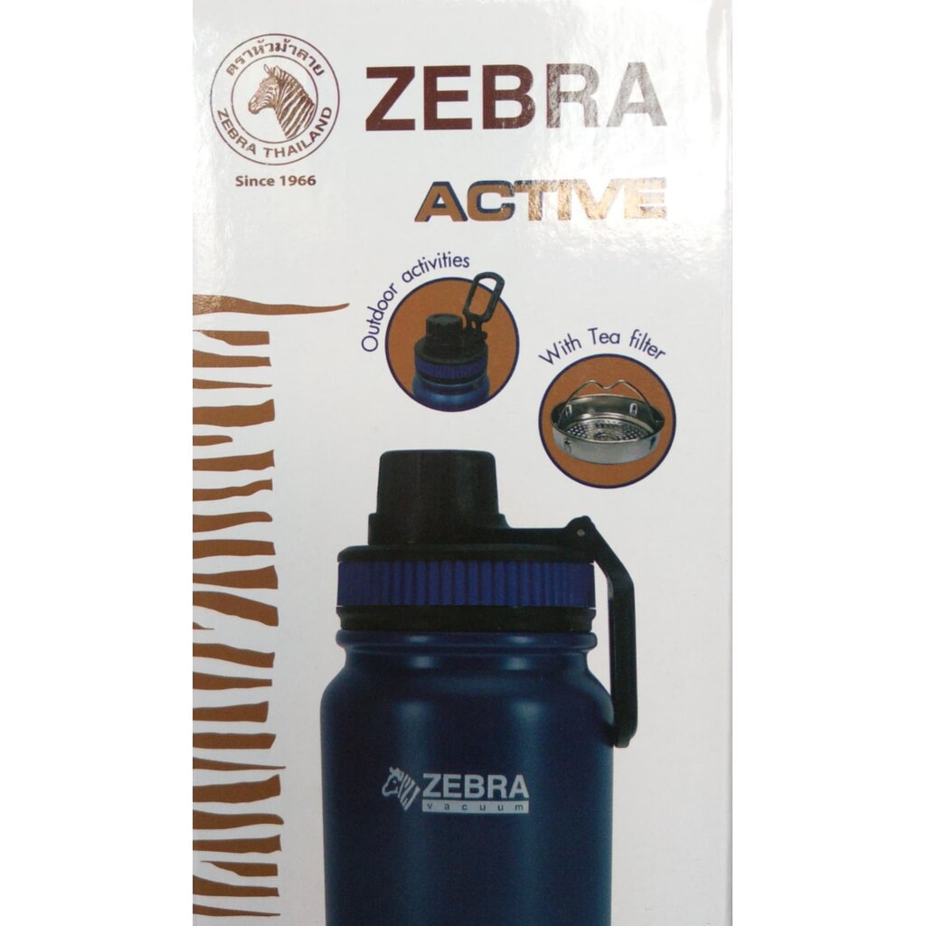Zebra กระบอกน้ำสูญญากาศ ACTIVE 0.6L มีฝากรองชา ตราหัวม้าลาย