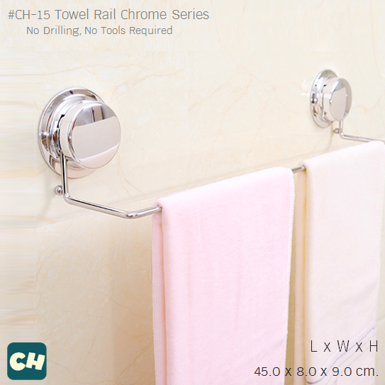 CH-15 ราวแขวนผ้าสแตนเลส รุ่น Chrome Series ไม่ต้องเจาะผนัง