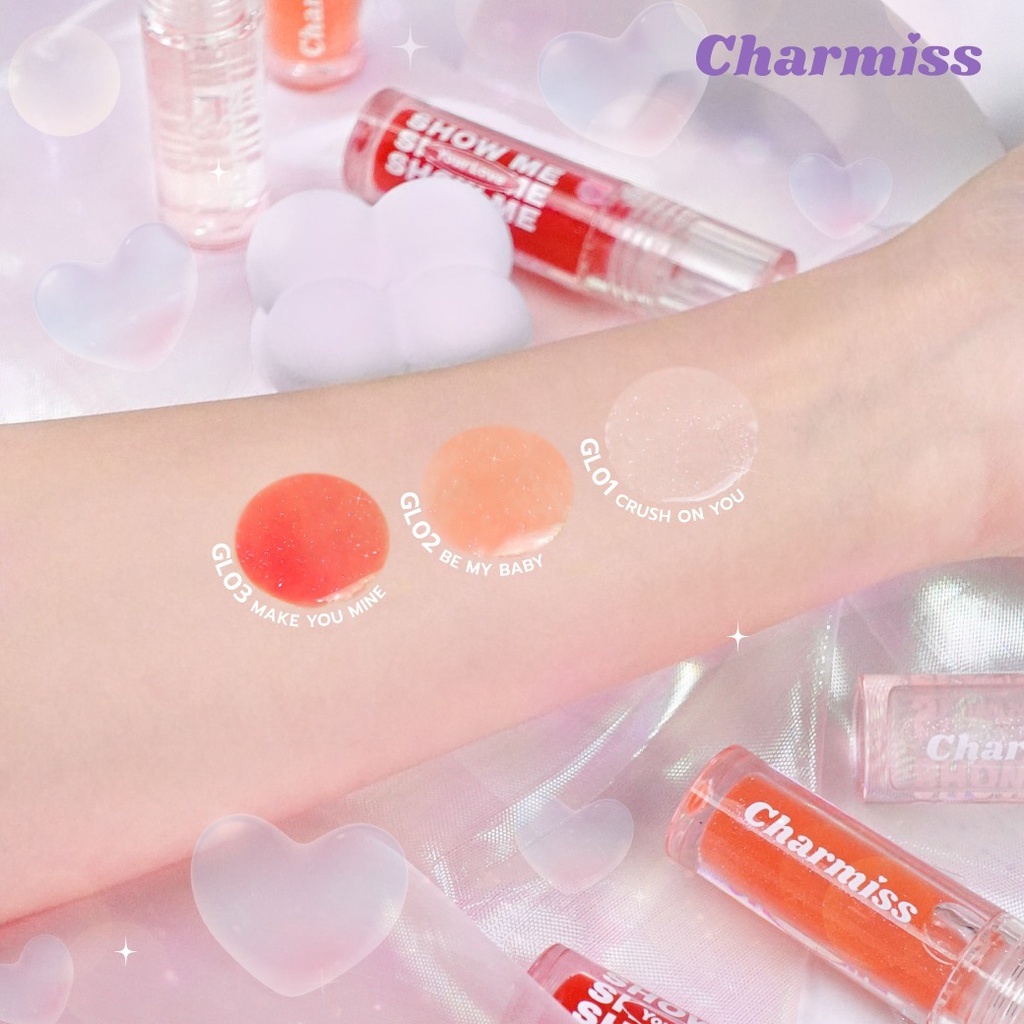 Charmiss Show Me Your Love Glitter Lip Gloss #GL01 Crush on you ลิปกลอส Charmiss ปากฉ่ำวิ้งค์ ดูฟู อิ่มน้ำ ไม่ต้องพึ่งฟิลเลอร์ สี GL01 Crush on you ลิปกลอสสีใส