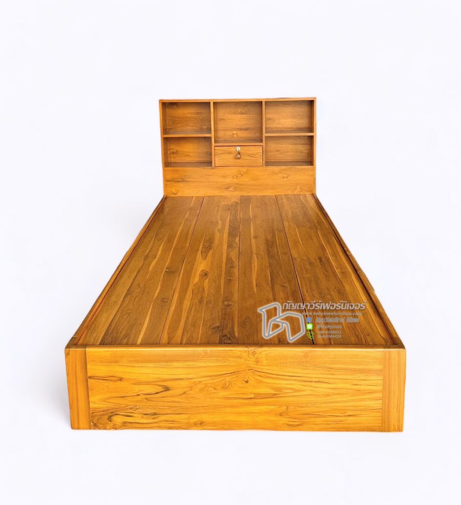 เตียงไม้สัก 3.5 ฟุต สีสักทอง