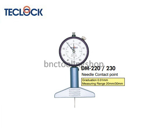ไดอัลเกจวัดความลึกขนาด 20มิล ความละเอียด 0.01 มิล,Dial Depth Gauge Range 20mm Graduation 0.01mm,TECLOCK,DM-220
