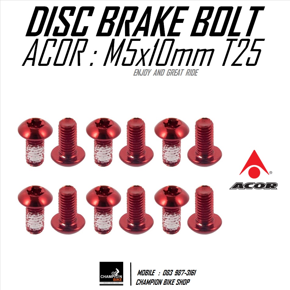 น็อตยึดใบดิส สีแดง ACOR : DISC BRAKE BOLT SET M5x10mm. T25 RED COLOR