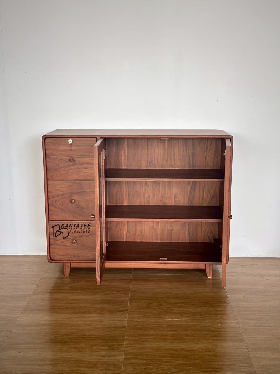 ตู้โชว์เก็บของไม้สัก สีวอลนัท พร้อมที่ล็อค