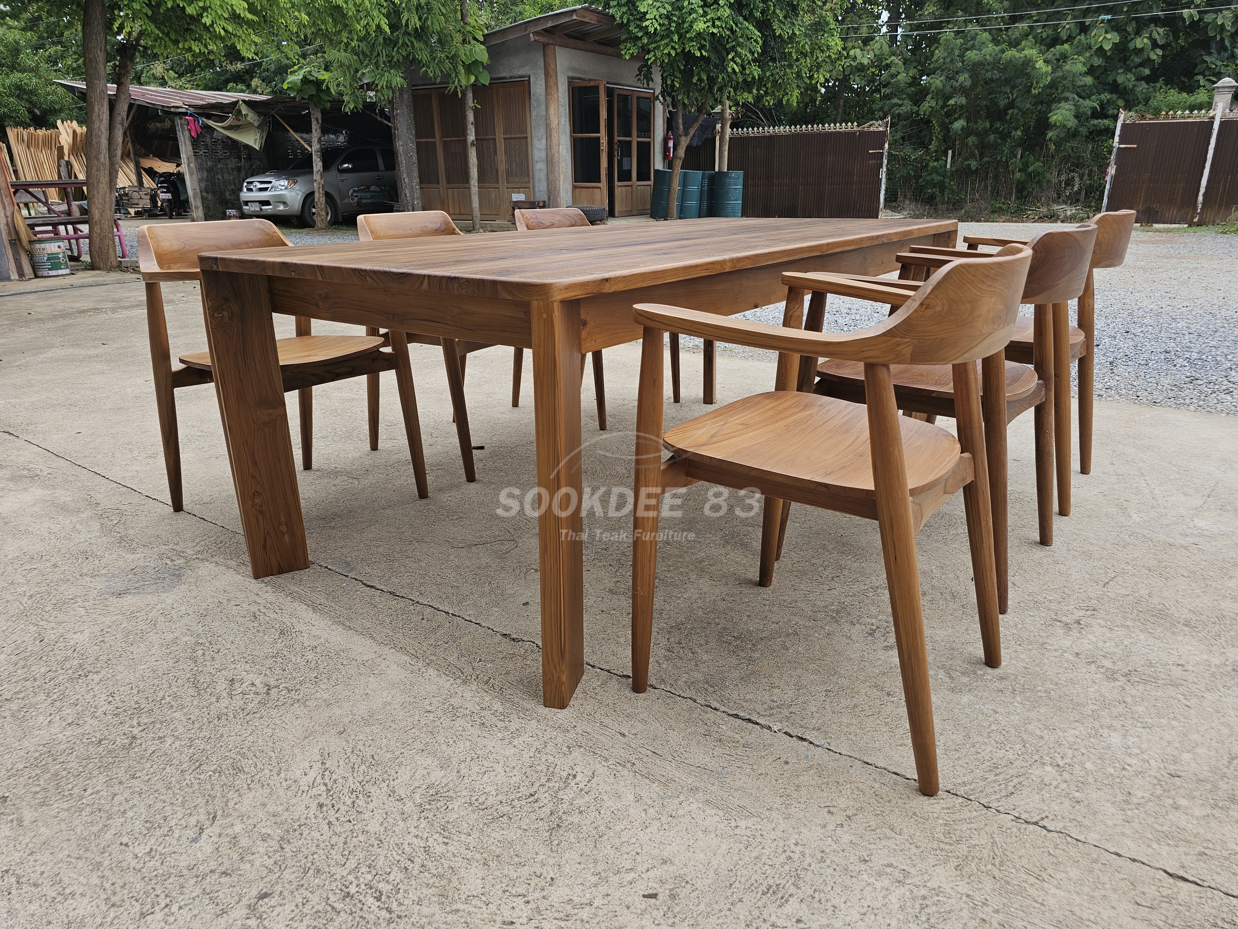 ชุดกินข้าวโต๊ะขาระพี 2 ม. เก้าอี้ฮิโรชิมา 6 ตัว