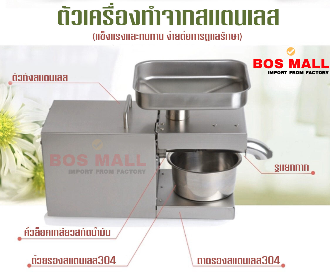หลักการทำงานคือการ ใช้เกลียวในการอัดคั้นลงไปในท่อรีดน้ำมัน จนน้ำมันที่แทรกอยู่ในเมล็ดนั้นคลายออกมาเป็นของเหลว เราสามารถนำการแปรรูปนี้ไปเพิ่มมูลค่าหรือทดลองตลาดได้ 