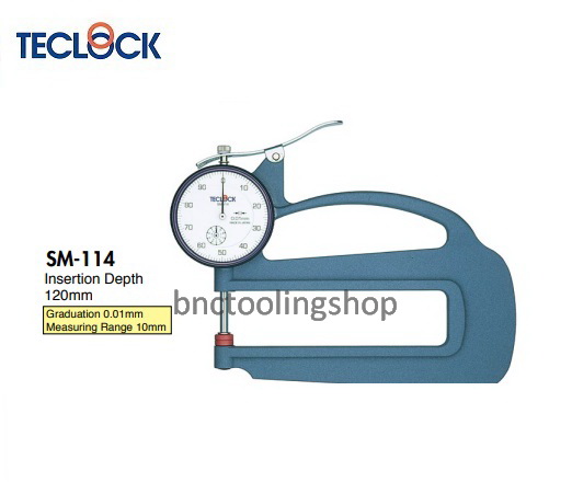 ไดอัลเกจวัดความหนา ขนาด 10มิล ความละเอียด 0.01มิล,Dial Thickness Gauge Range 10mm Graduation 0.01mm,TECLOCK,SM-114