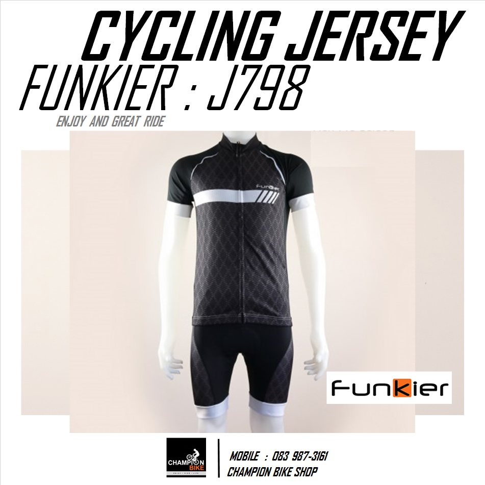 เสื้อจักรยาน FUNKIER : J798 TIVOLI MEN PRO SS CYCLING JERSEY สีดำ-ขาว
