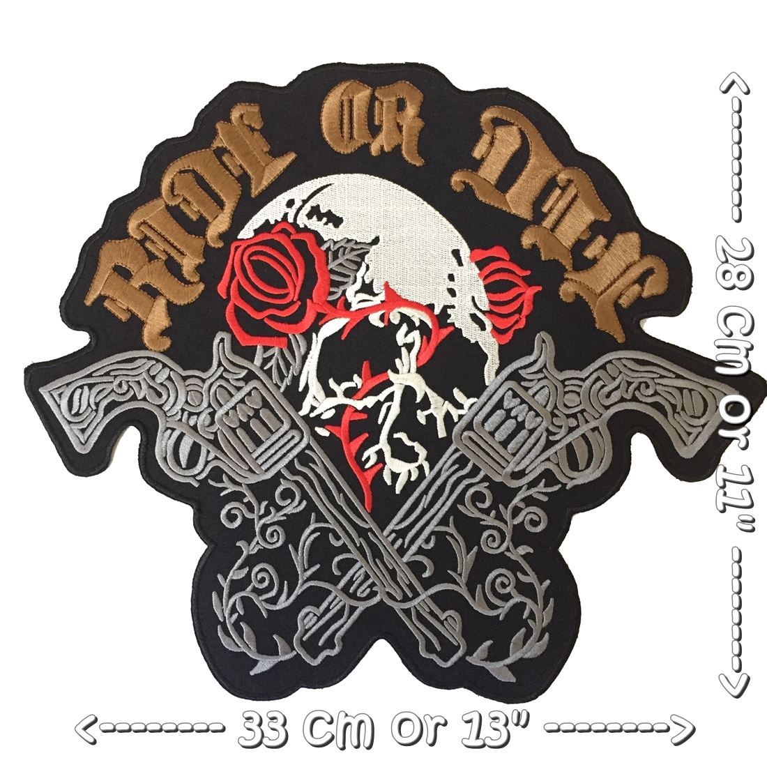 Ride or Die กะโหลก ปืนไขว้ ตัวรีดติดเสื้อ อาร์มรีด อาร์มปัก ตกแต่งเสื้อผ้า แจ๊คเก็ตยีนส์ Embroidered Iron on Patch ไซส์ใหญ่