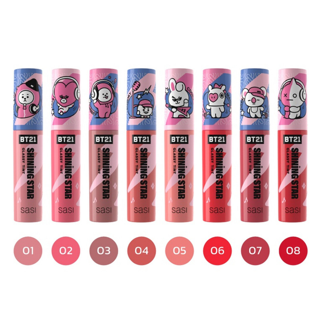 Sasi x BT21 Shining Star Glassy Tint 3g. #05 Peachy Peach ลิปทินท์ ศศิ ชายนิ่ง สตาร์ กลาสซี่ ทินท์ ลิปศศิ ลิปทินท์เนื้อกึ่งกลอส ฉ่ำวาว ขนาด 3 กรัม สี 05 Peachy Peach