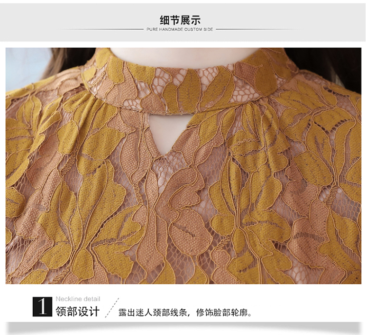 ชุดเดรสผ้าลูกไม้เนื้อดีแขนยาว โทนสีน้ำตาลอ่อน ทรง fish tail ส่งฟรี ems