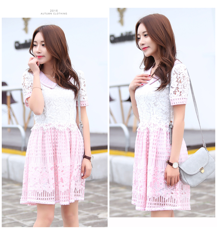 ชุดเดรสผ้าลูกไม้สีชมพู ส่งฟรี ems