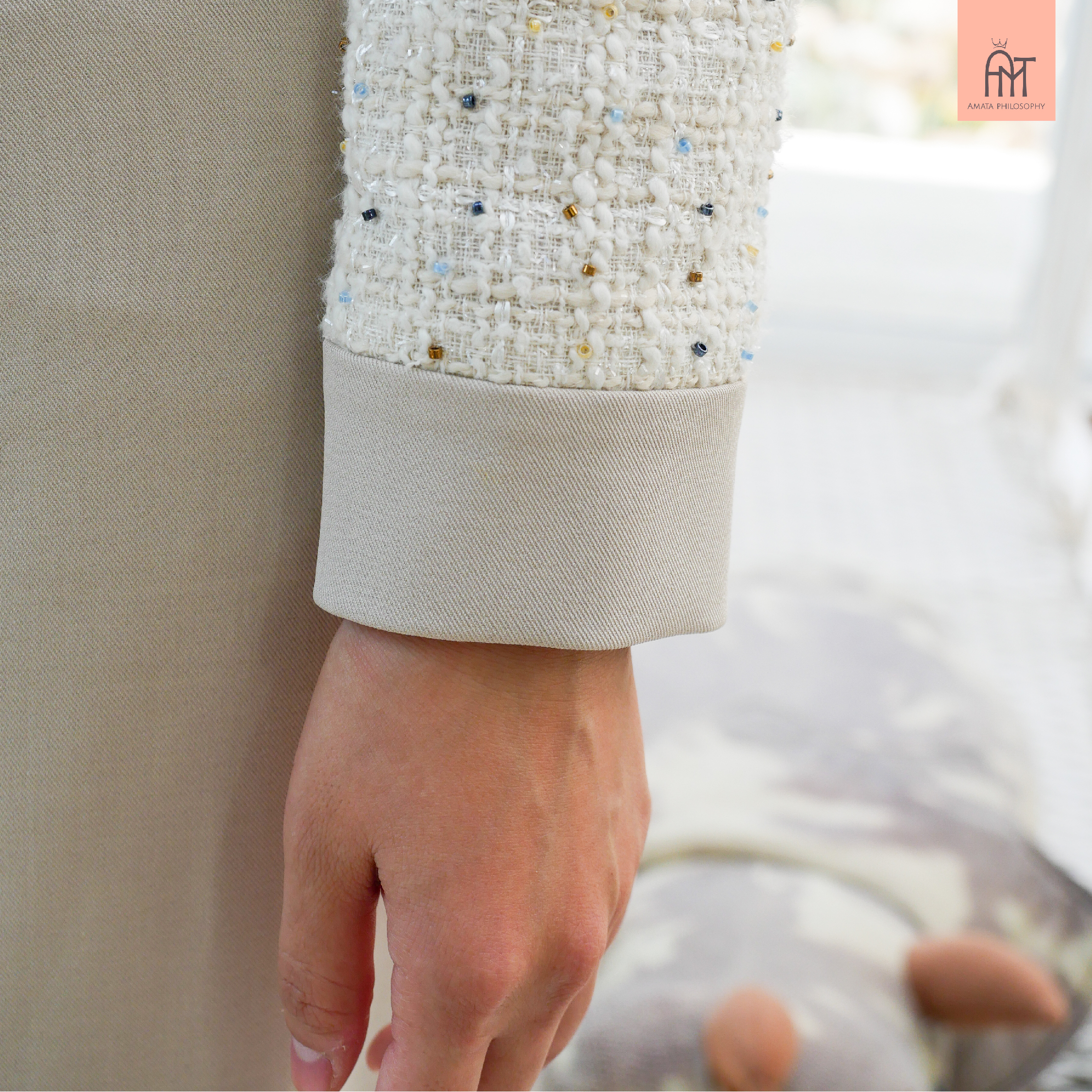 AMATA กางเกง MILAN สีครีม ชมพู