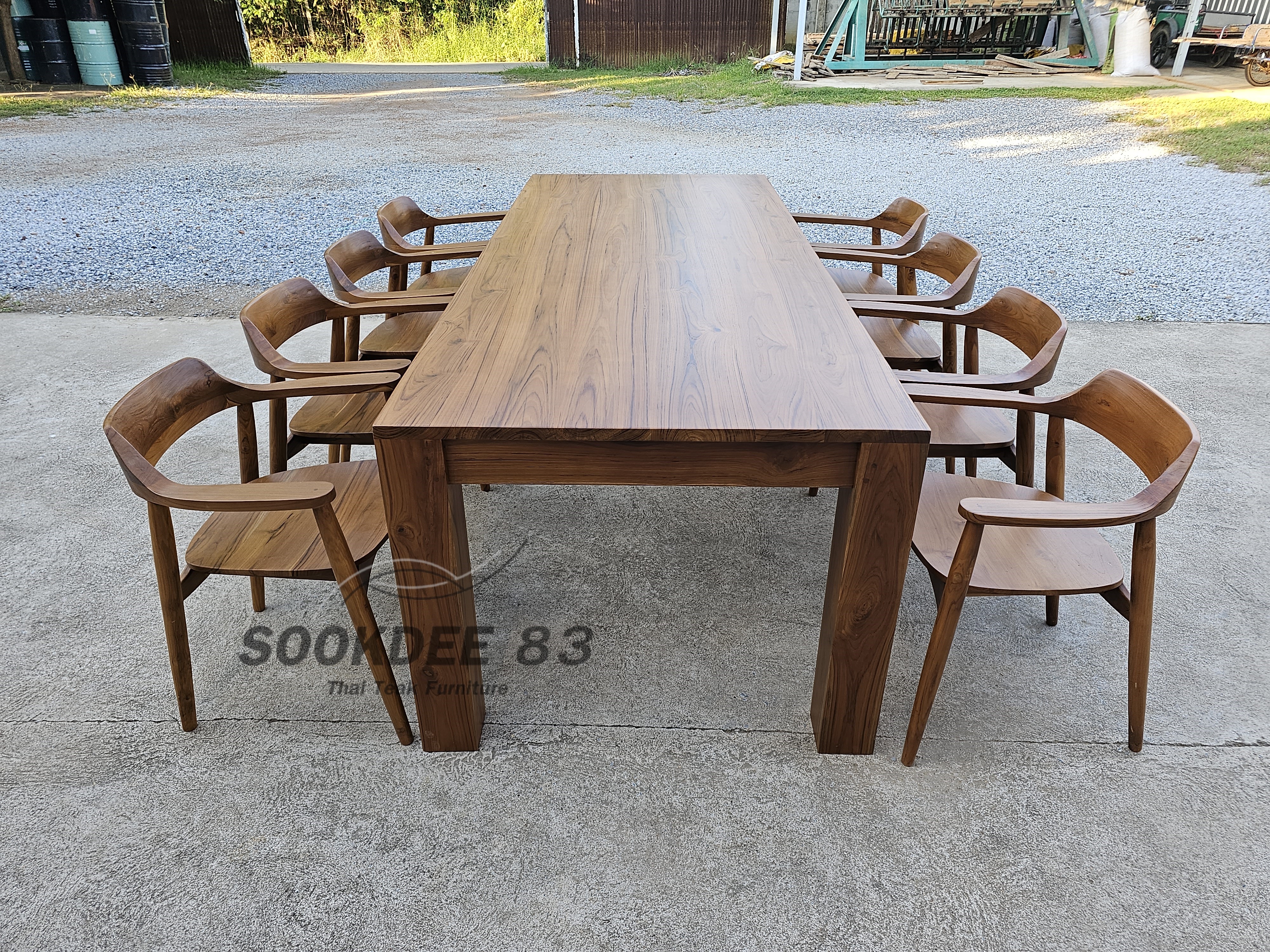 ชุดกินข้าวโต๊ะขาตรง 2.5 ม. เก้าอี้ฮิโรชิมา 8 ตัว