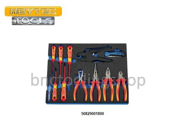 เครื่องมือชุดหุ้มฉนวนกันไฟ 1000โวลท์ พร้อมถาดเครื่องมือ 12ชิ้น,VDE tool set with 2 components foam inset 12pcs,HEYTEC,50829001800