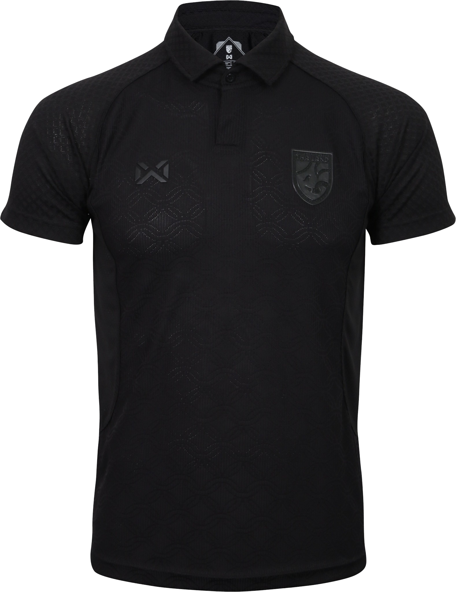 Warrix เสื้อฟุตบอลทีมชาติไทย ปักตัวอักษร ธ สถิตในดวงใจ ด้านหลัง สีดำ แบล็คเอ้าท์ รหัส WA-254FBATH52