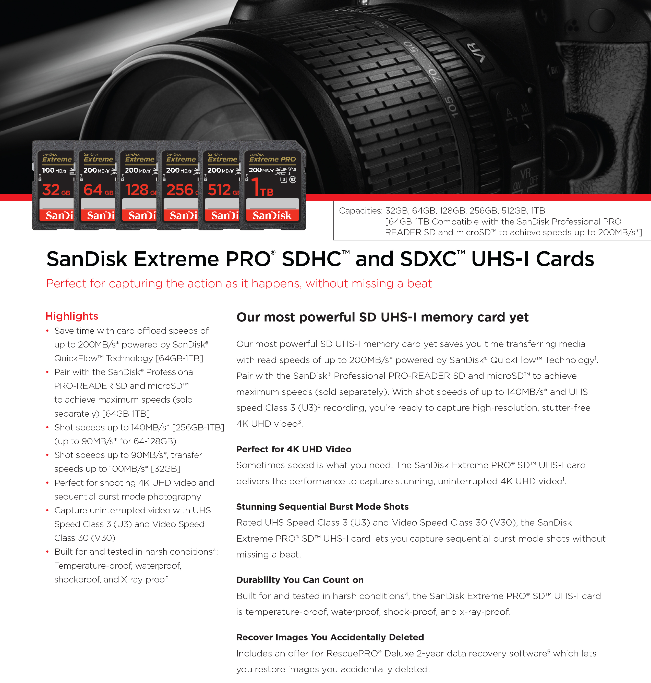 SanDisk Ultra SD Card ClassU3 1TB Speed 200MB/s / 140MB/s R/W (SDSDXXD-1T00G-GN4IN) SDXC เมมโมรี่การ์ด สำหรับ SDCARD กล้องมิลเลอร์เลส DSLR Mirrorless ประกันตลอดอายุการใช้งาน
