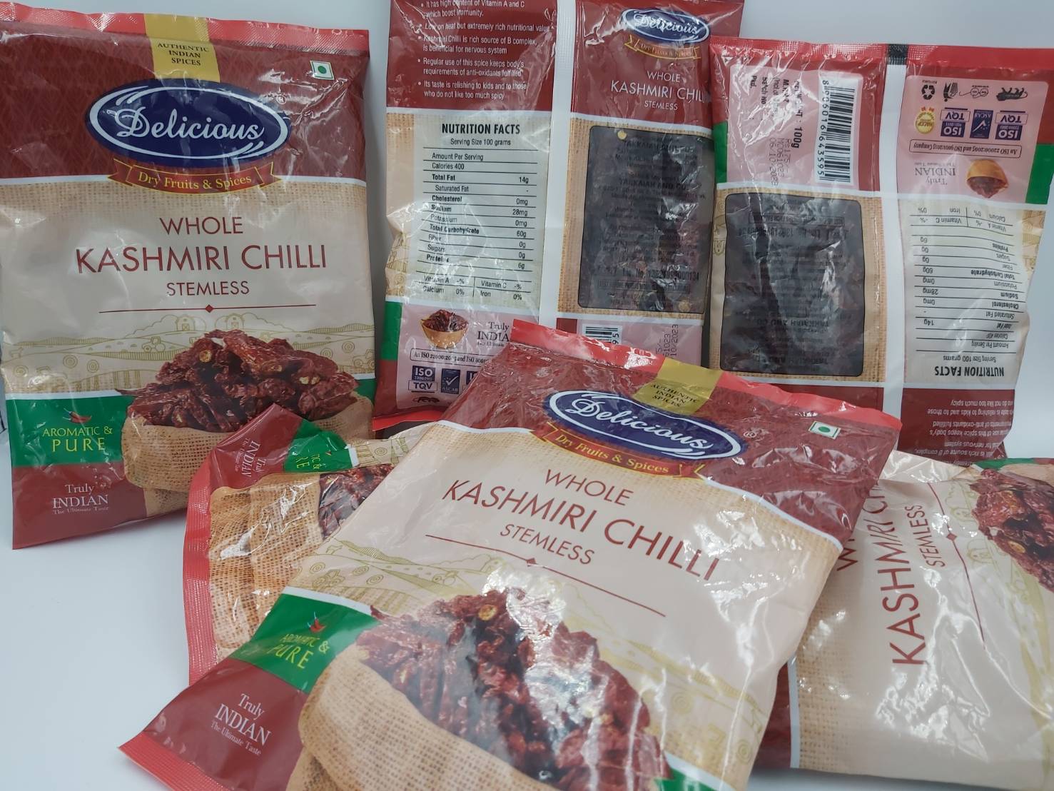 พริกแห้งไม่มีก้าน อินเดีย สวยมากไม่มีก้าน 100 กรัม