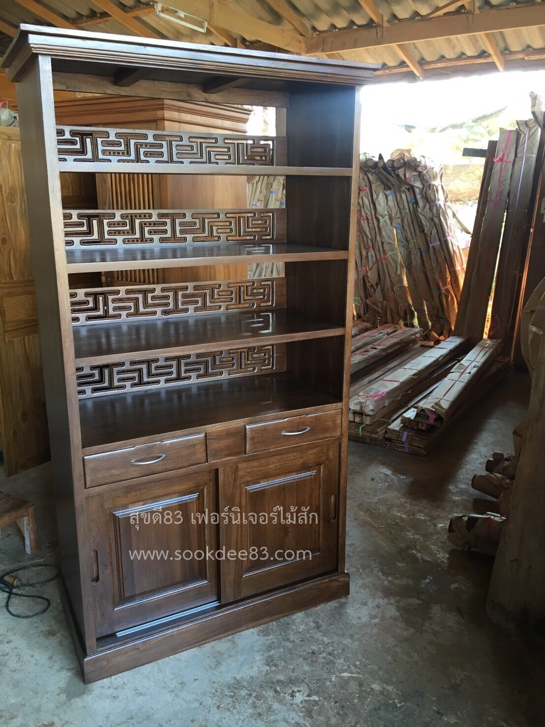 ชั้นวางของกึ่งตู้ (สีสัก)