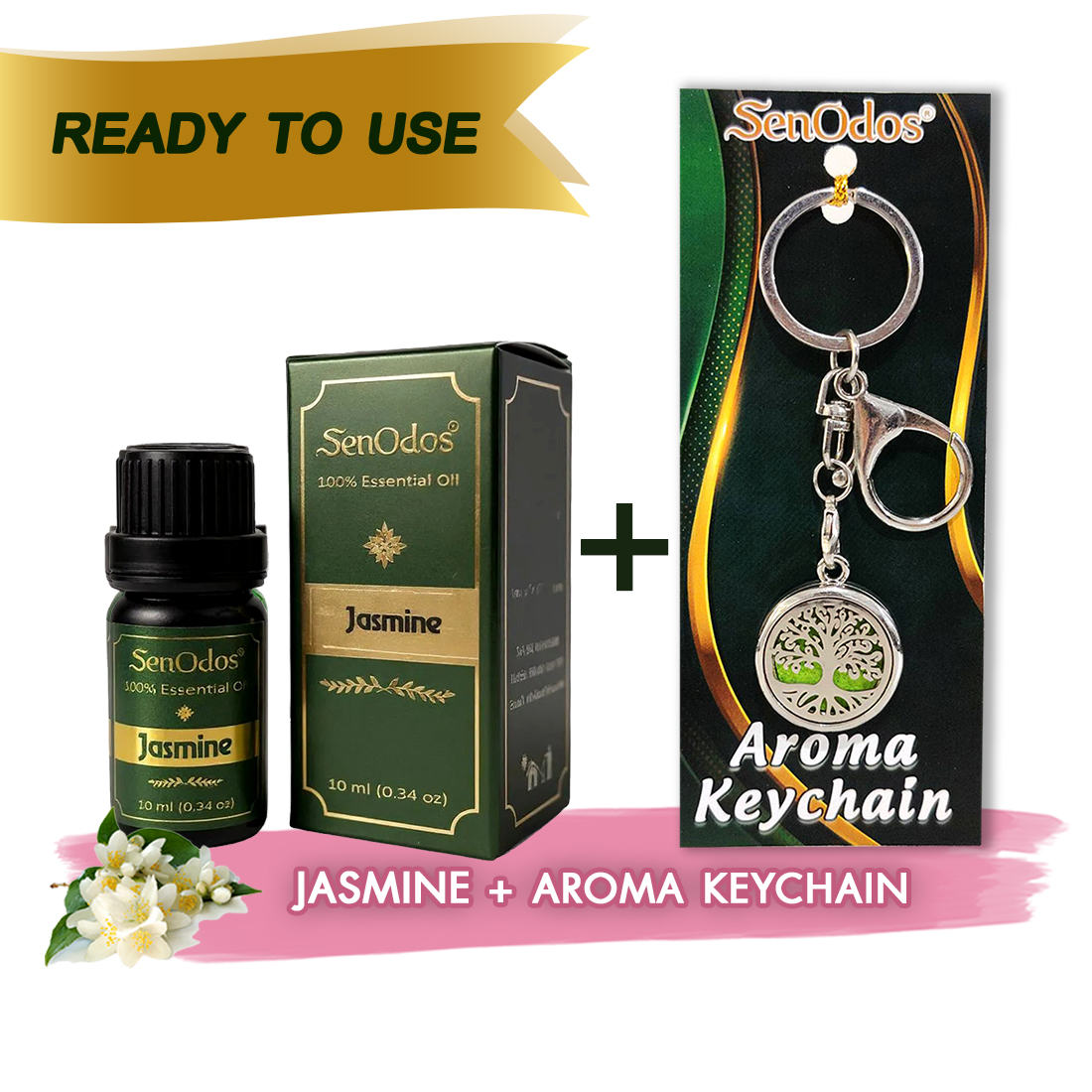SenOdos น้ำมันหอมระเหยแท้ กลิ่นมะลิแท้ 10ml. Jasmine Pure Essential Oils + น้ำหอมพกพา น้ำหอมในรถ พวงกุญแจน้ำหอม (Aroma Keychain / Car Perfume Keyring) ที่ห้อยกระเป๋า ที่ห้อยพวงกุญแจ