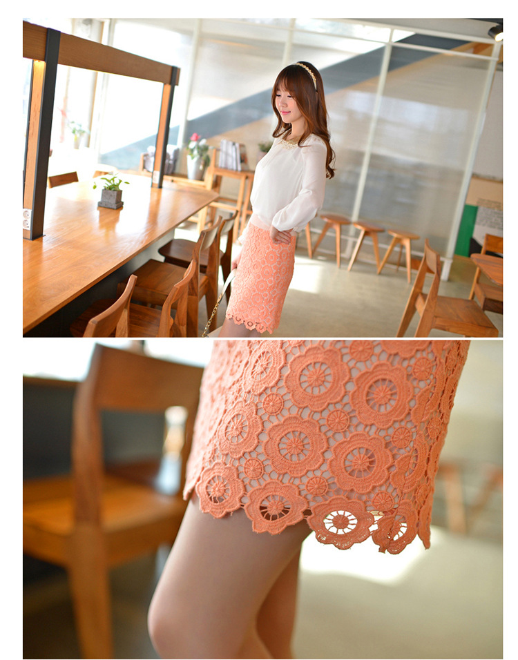 กระโปรงผ้าถักโครเชต์ลายดอกไม้สีส้ม ส่งฟรี ems