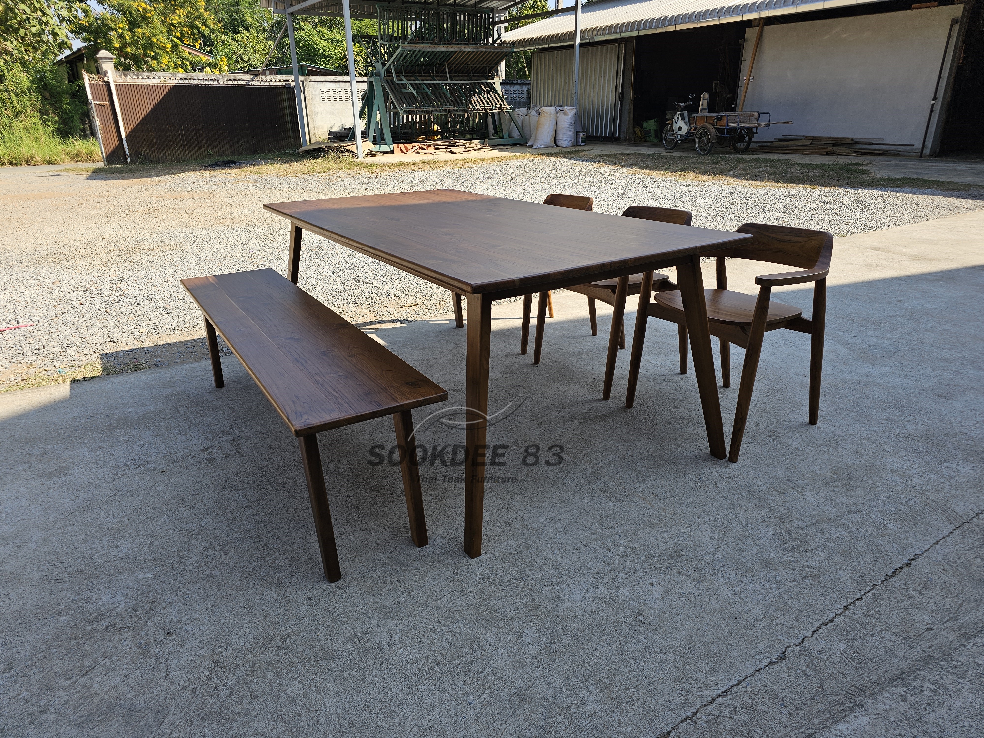 ชุดโต๊ะกินข้าวงขาเหลี่ยม มานั่งยาว เก้าอี้ฮิโรชิมา