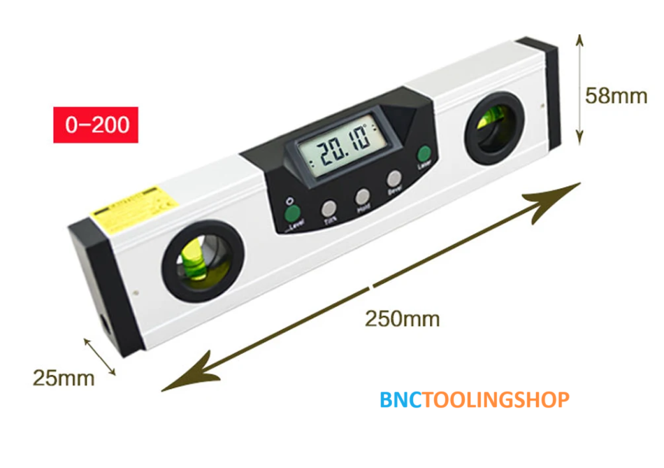 Digital Level WEN200 with magnetig and leser, Digital Level 200mm Range:0-360 degree Reading 0.05Degree