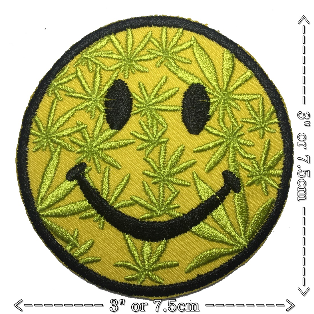 กัญชา หน้ายิ้ม ตัวรีดติดเสื้อ อาร์มรีด อาร์มปัก ตกแต่งเสื้อผ้า หมวก กระเป๋า แจ๊คเก็ตยีนส์ Hipster Embroidered Iron on Patch