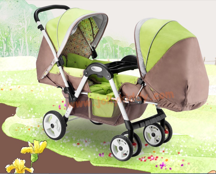 C10193 รถเข็นเด็กแฝดMshenma P-758สีฟ้า ดีไซน์ทันสมัยแบบหันหน้าเข้า