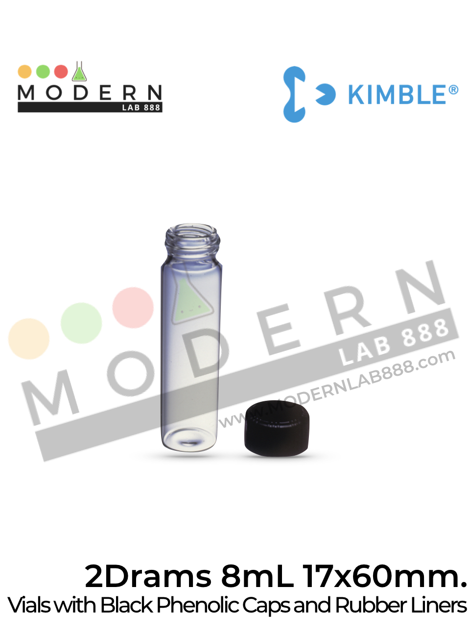 2Drams 8mL 17x60mm. ขวดVials with Black Phenolic Caps and Rubber Liners