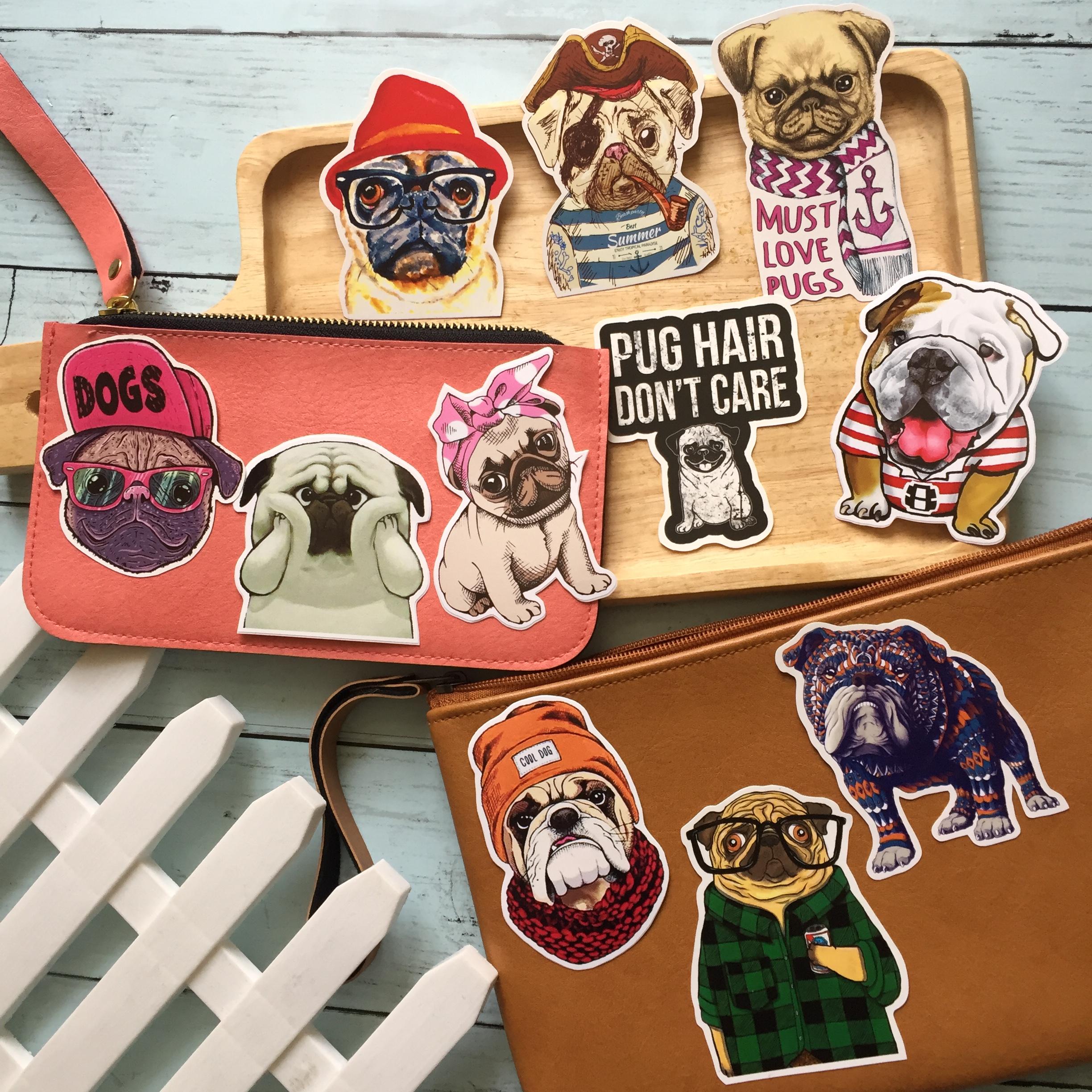 หมาปั๊ก บลูด๊อก สติกเกอร์ เคลือบกันน้ำ ติดกระเป๋าเดินทาง มอเตอร์ไซค์ Laptop เคสโทรศัพท์ กระบอกน้ำ Waterproof Decal Sticker