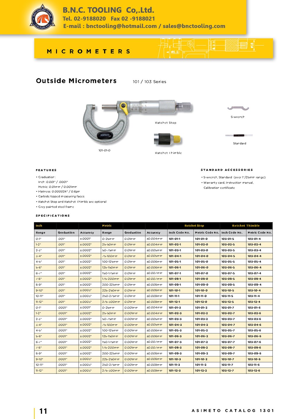 ASIMETO,P11,Outside Micrometers,101-01-1