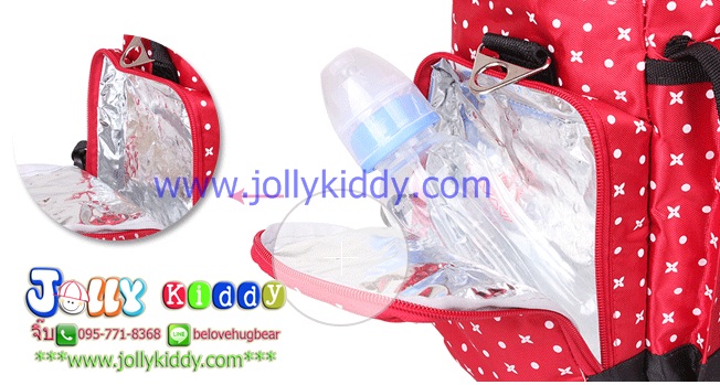 TP12058 กระเป๋าเก็บสัมภาระคุณแม่ ใช้ได้ทั้งเป็นเเบบหิ้วและสะพายเป้ ลายจุด สีแดง TP12058