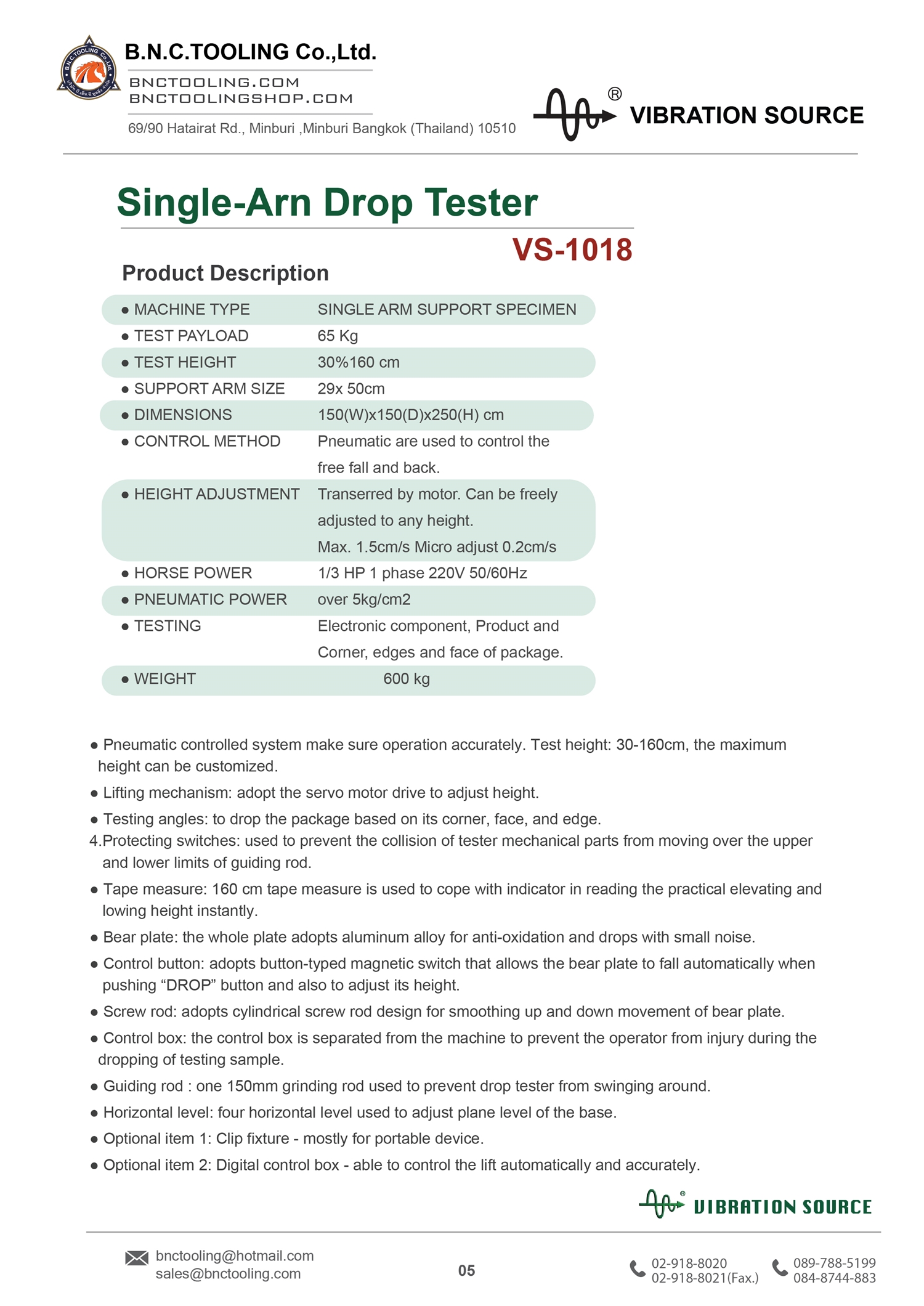VIBRATION SOURCE,Single-Arn Drop Tester,VS-1018