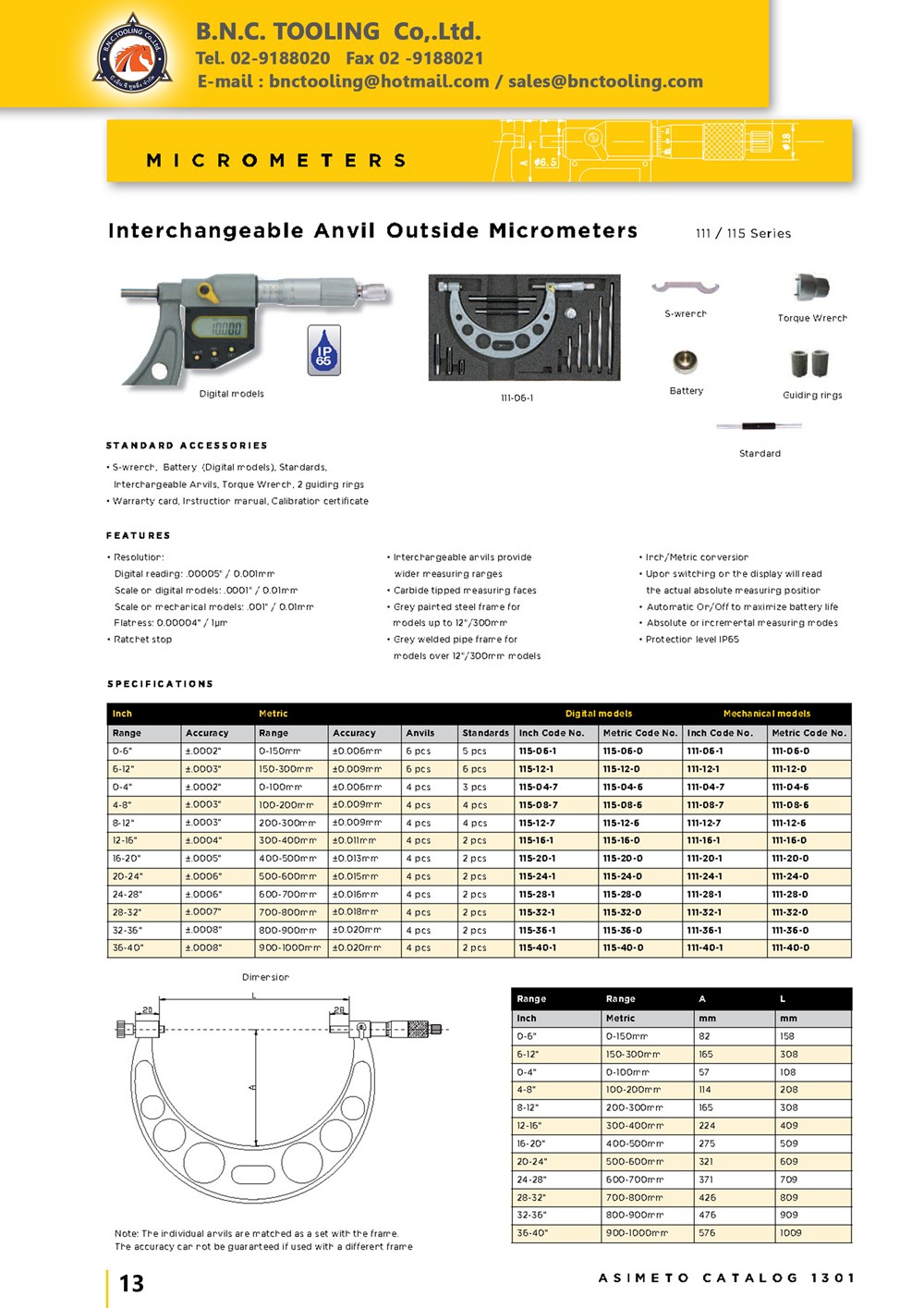 ASIMETO,P13,Interchangeable Anvil Outside Micrometers,115-04-7