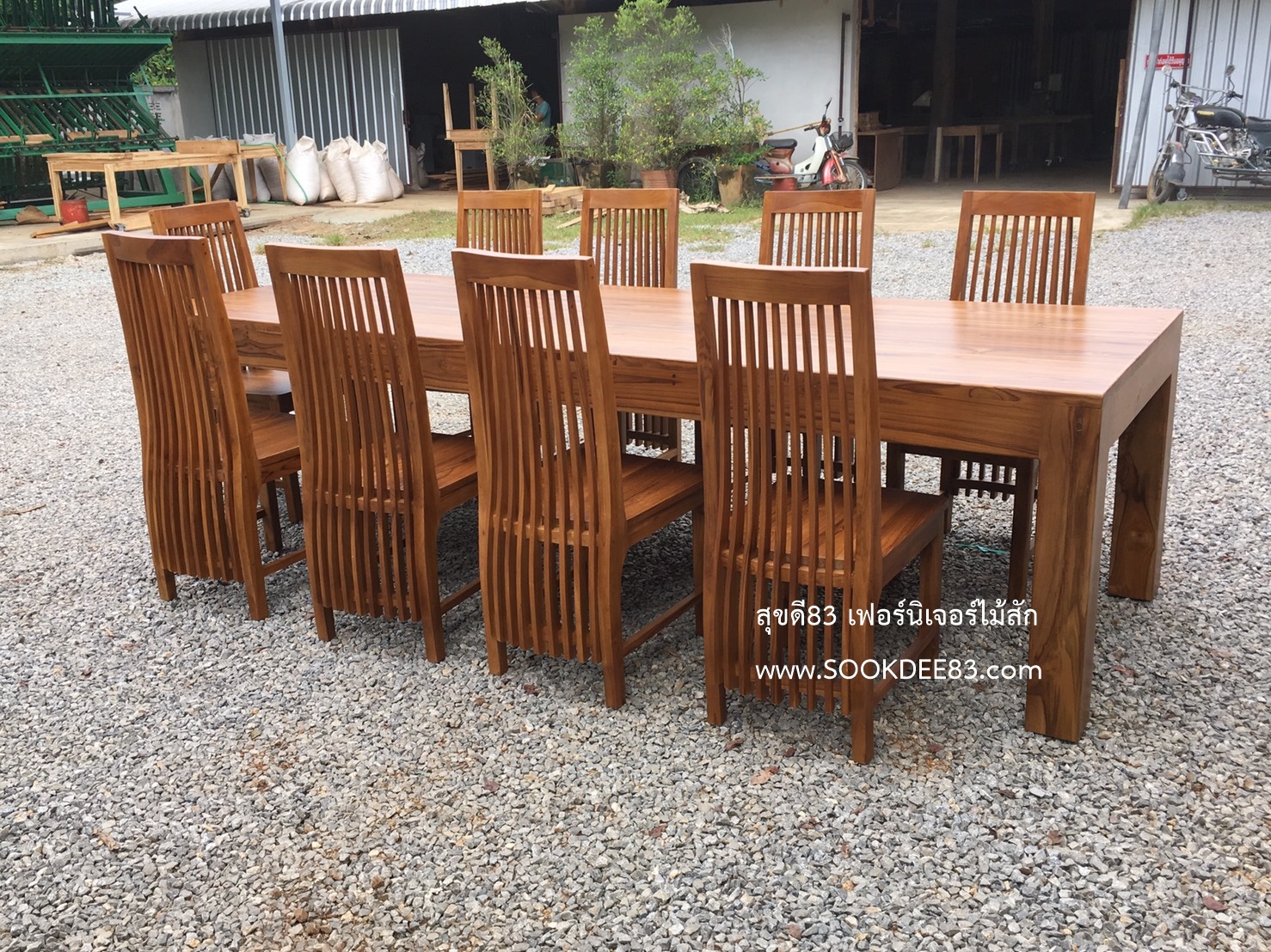 ชุดโต๊ะกินข้าวขาตรง 3.5 ม. เก้าอี้กระโปรง 9 ตัว