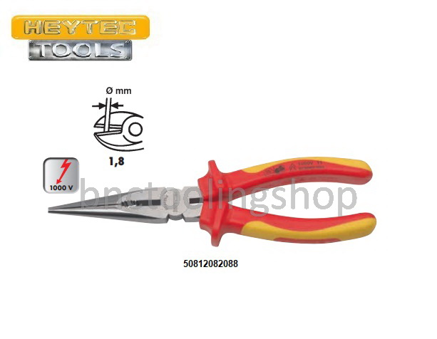 คีมปากจิ้งจกหุ้มฉนวนกันไฟ 1000โวลท์ ยาว 200มิล ,VDE Snipe plier nose Straight Lenght 200mm,HEYTEC,50812082088