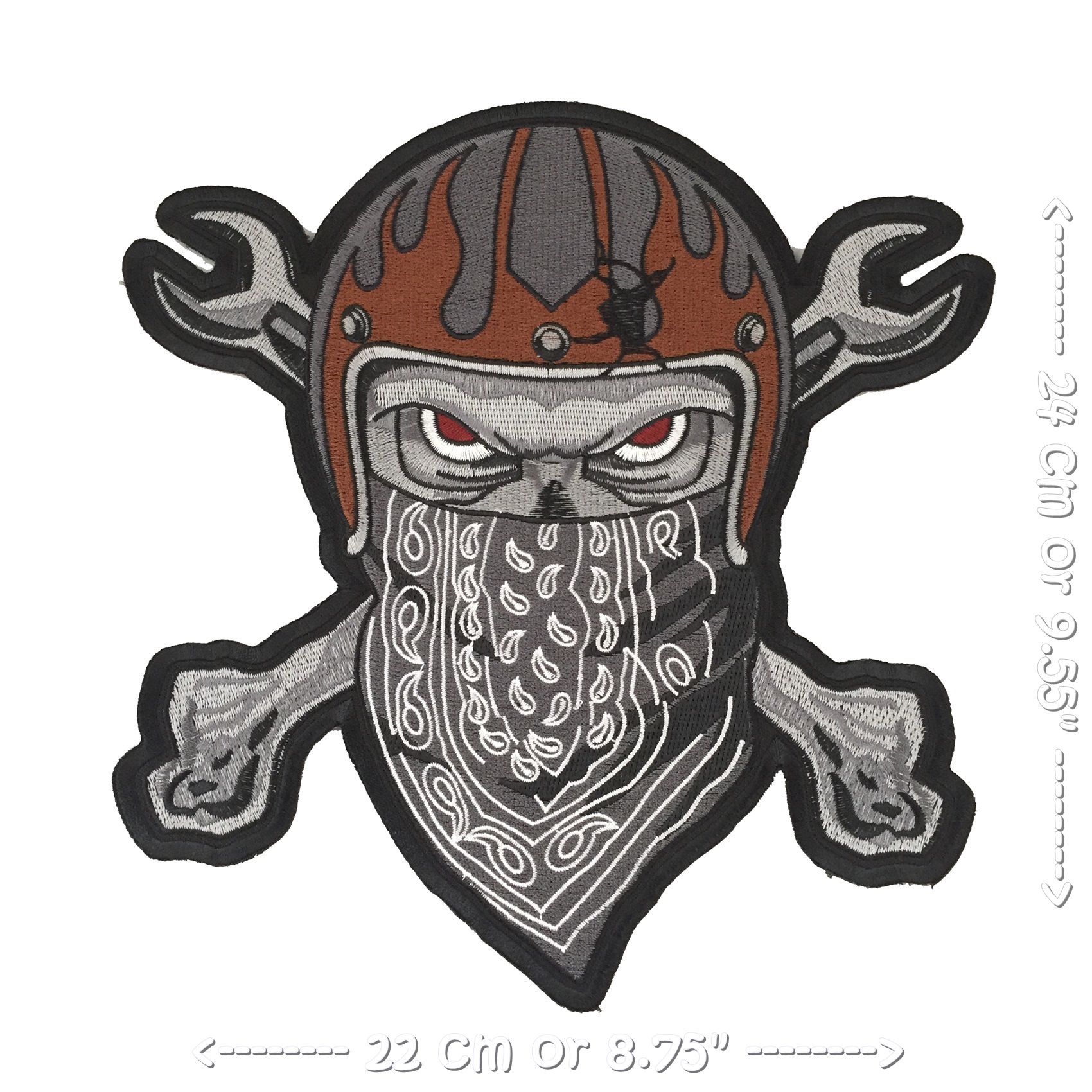 กะโหลก นักแข่งรถ ไบค์เกอร์ ตัวรีดติดเสื้อ อาร์มรีด อาร์มปัก ตกแต่งเสื้อผ้า หมวก กระเป๋า แจ๊คเก็ตยีนส์ Embroidered Iron on Patch ขนาดใหญ่