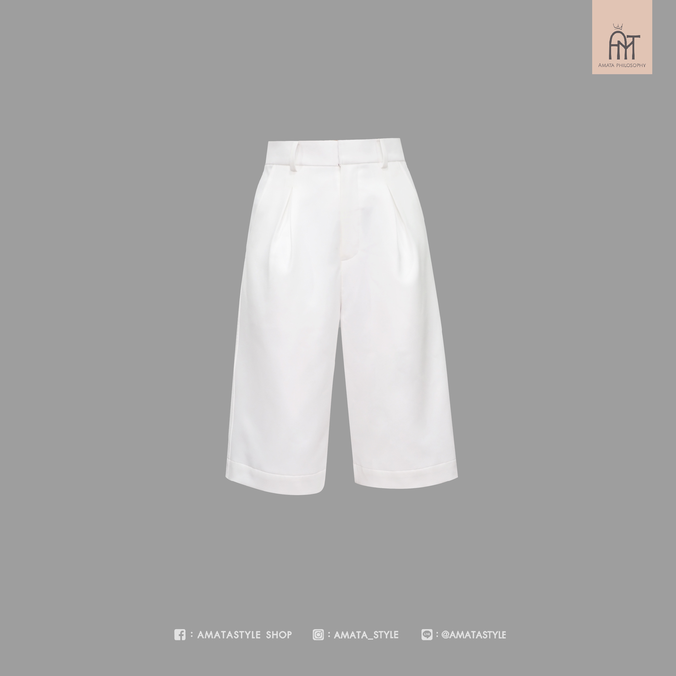 AMATA กางเกงขาสั้นเอวสูง DIRTY COFFEE สีดำ สีขาว